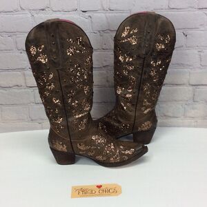 Southern Fried Chics "Gone Country" Cowgirl Boots Women's Size 6 Brown Glitter
